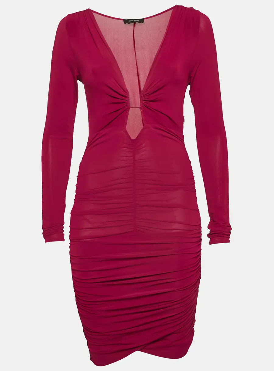 Isabel Marant Burgundy Jersey Ruched Jordana Dress M