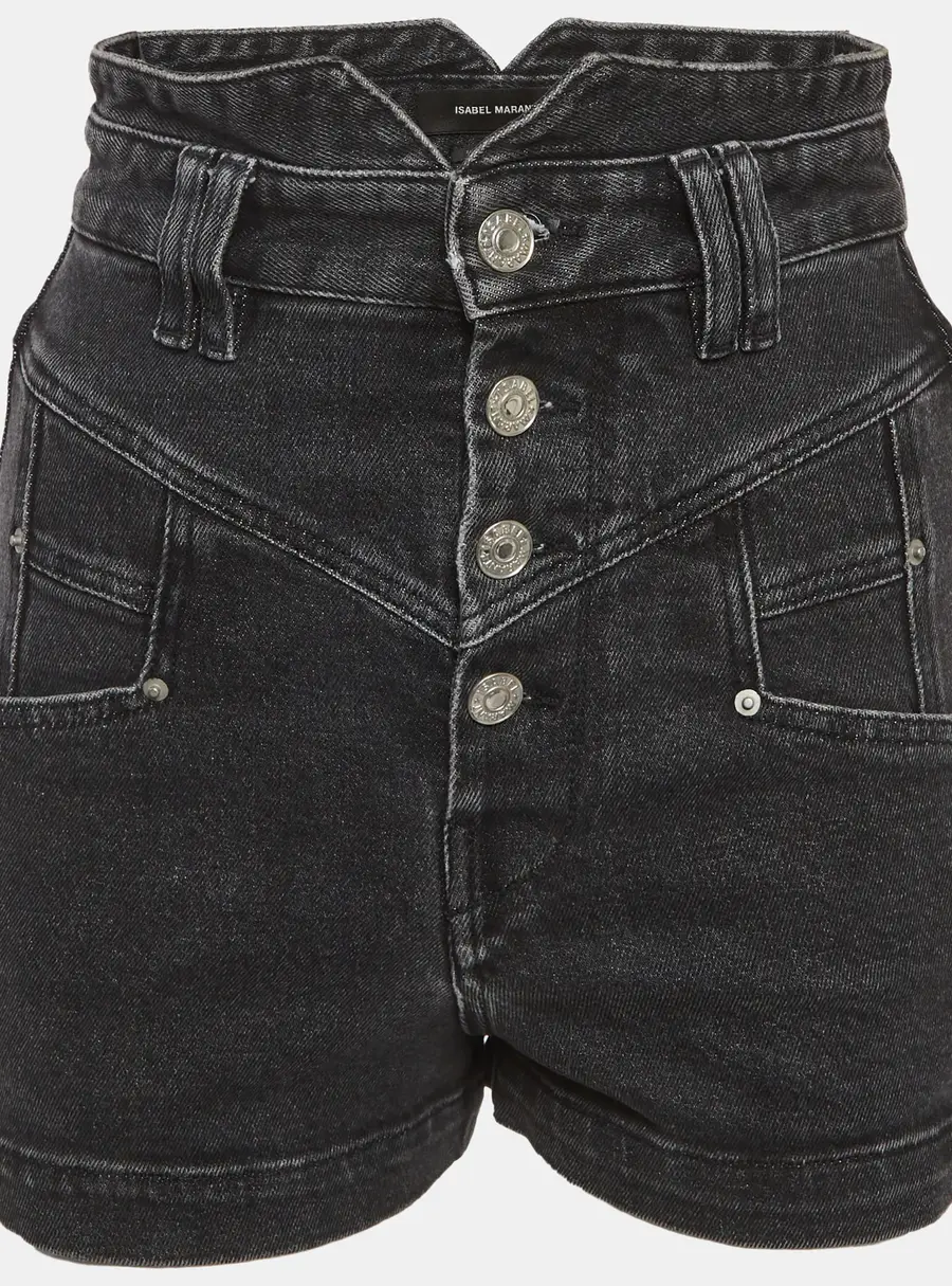 Isabel Marant Black Denim High Waisted Jovany Shorts S