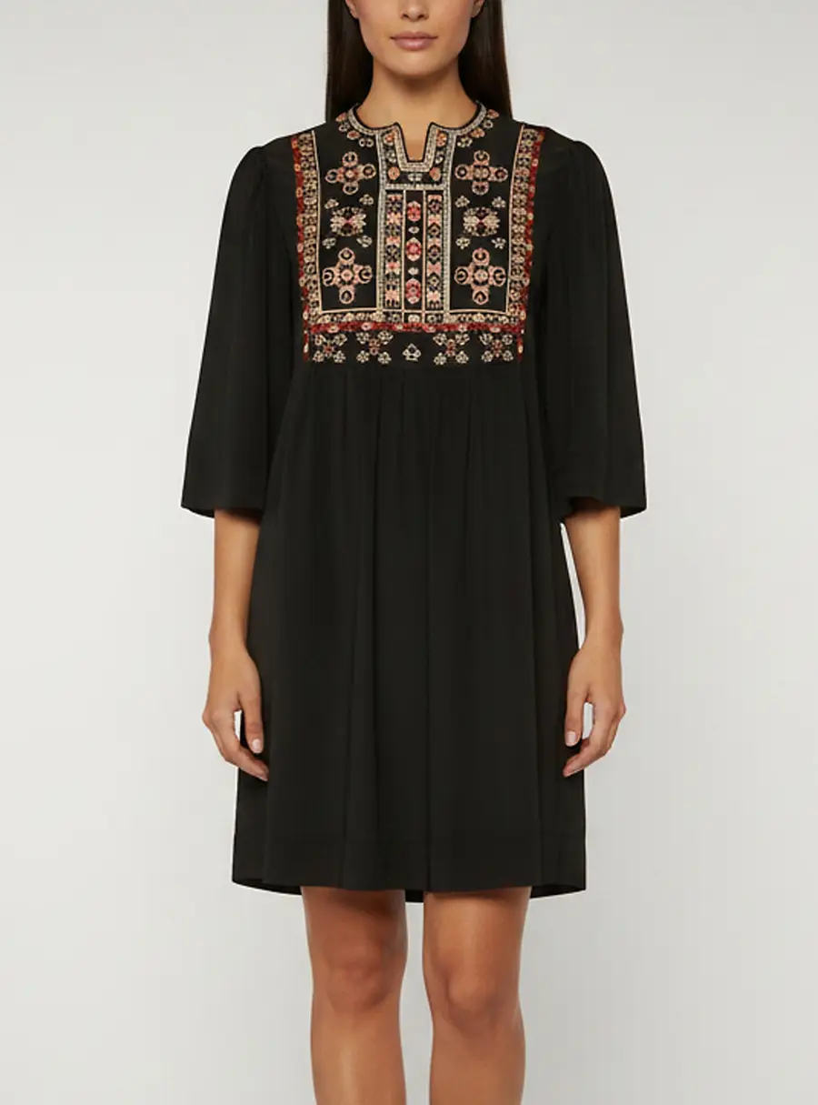Isabel Marant Black Embroidered Silk Shift Ren Dress S