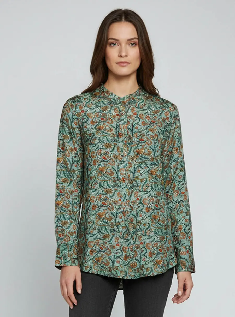 Isabel Marant Green Floral Print Silk Long Sleeve Blouse M/L
