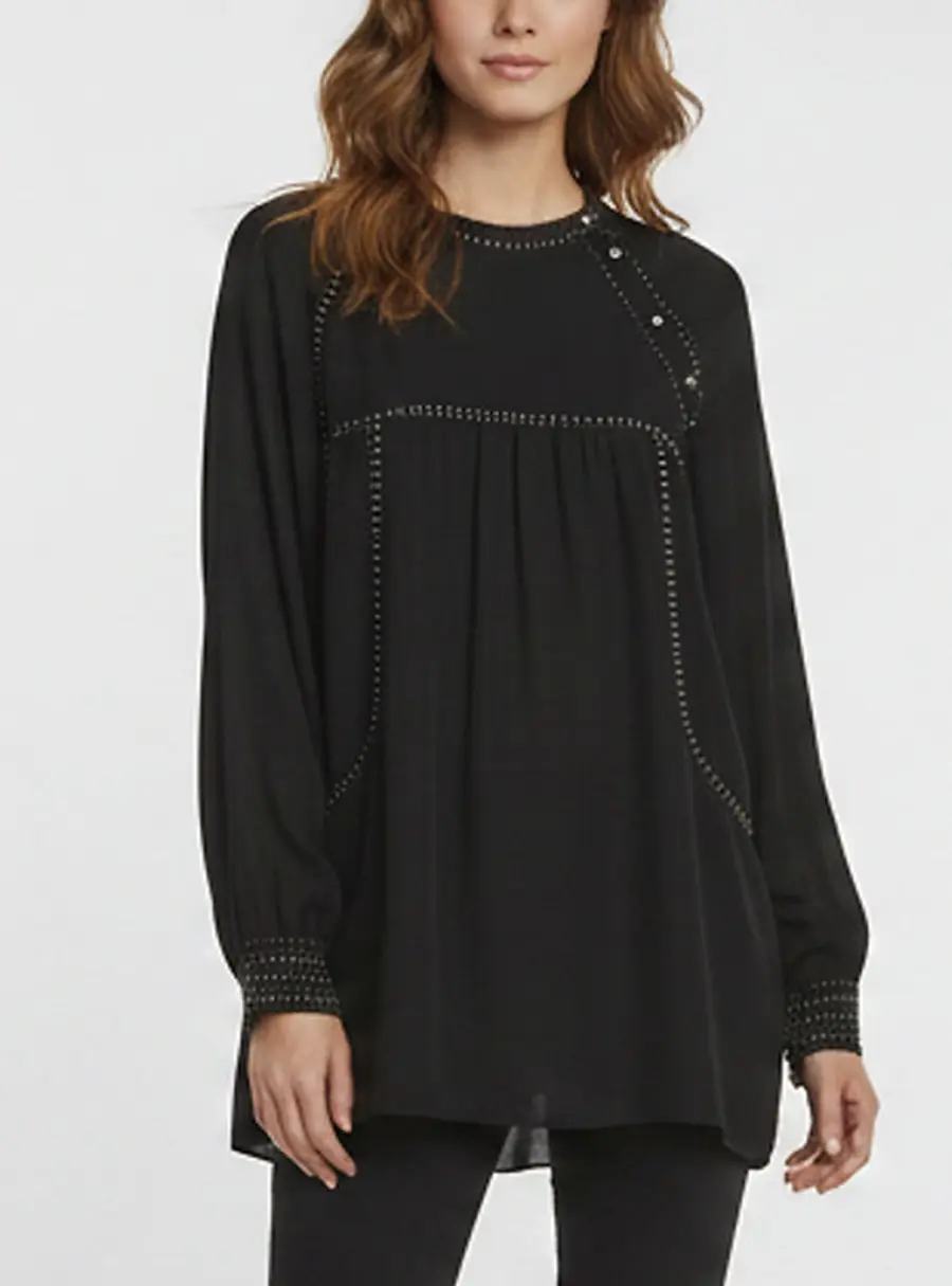 Isabel Marant Black Crepe Embellished Long Sleeve Top M