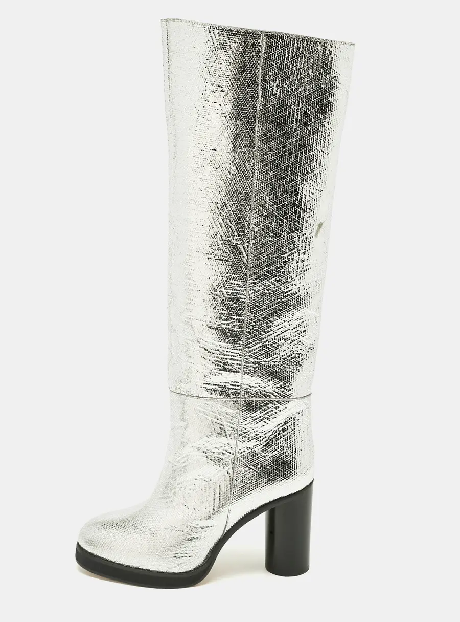 Isabel Marant Silver Foil Leather Knee Length Boots Size 39