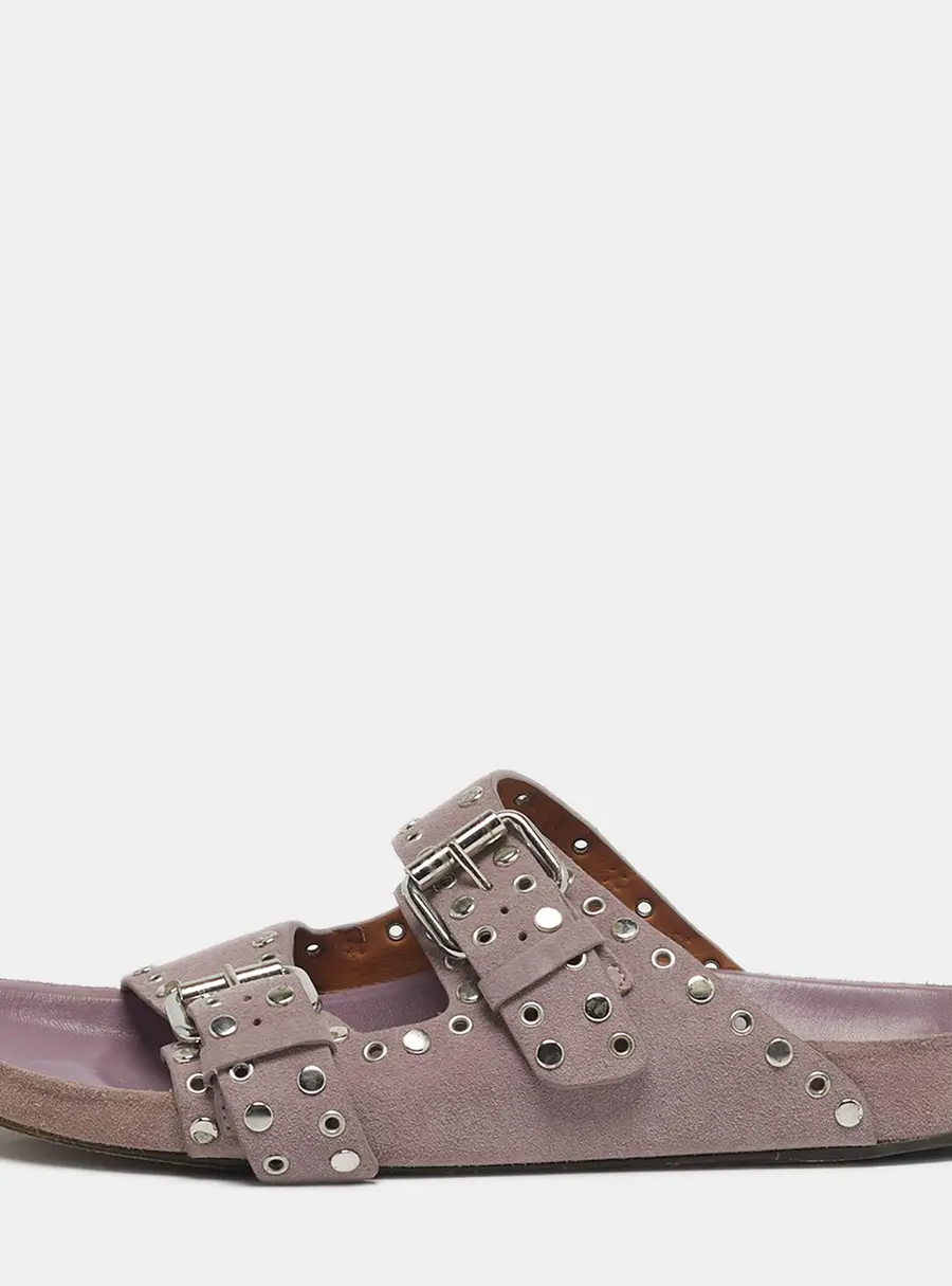 Isabel Marant Lenny Size 39 Purple Suede Buckle Embellished Flats