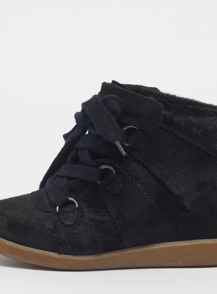 Isabel Marant Bobby Size 37 Black Calf Hair and Suede Wedge Sneakers