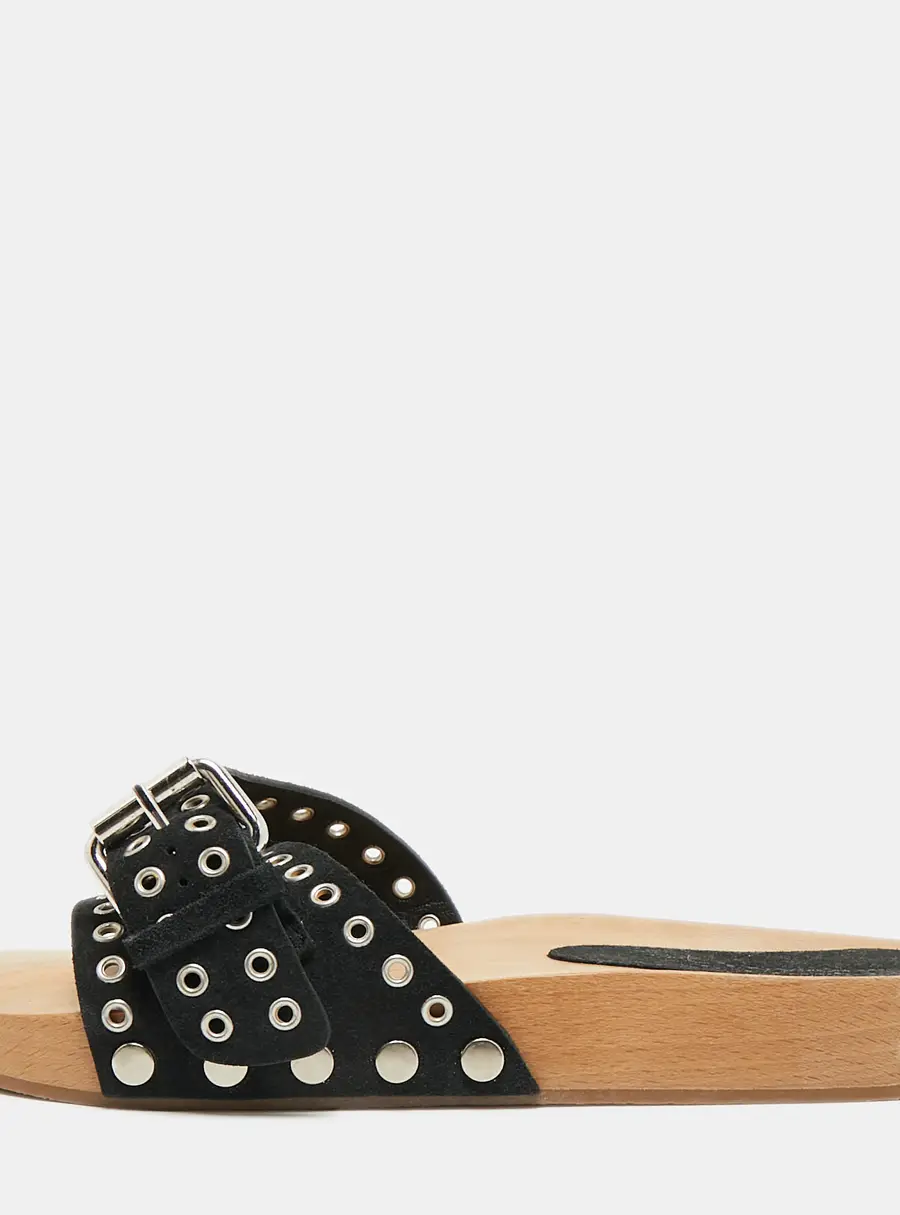 Isabel Marant Size 35 Black Suede Buckle Clogs