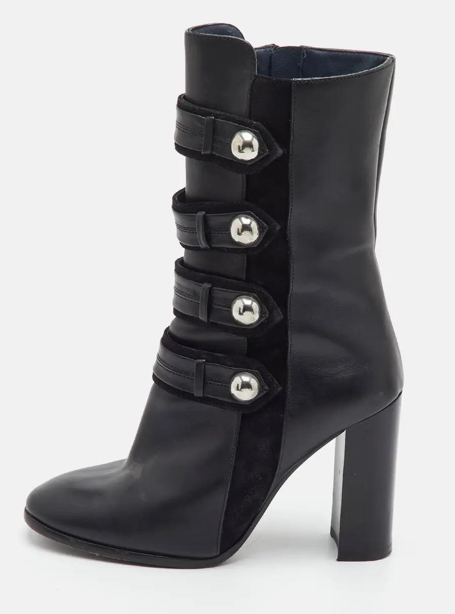 Isabel Marant Arnie Size 37 Black Leather and Suede Block Heel Mid Calf Boots