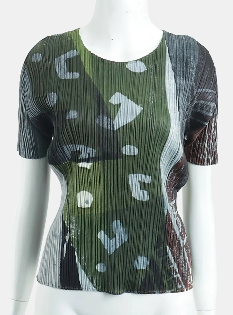Issey Miyake Pleats Please Multicolor Polyester Short Sleeved Top Size L
