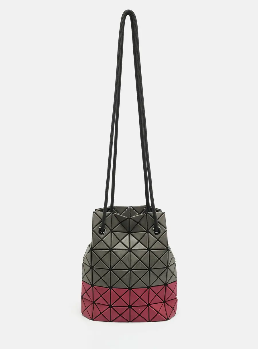 Issey Miyake Baobao Grey/Burgundy PU Leather and Mesh Nylon Bucket Bag