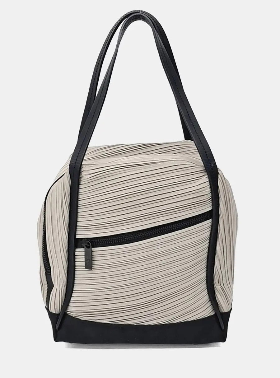 Issey Miyake Beige Black Nylon Pleats Pleats Tote Bag