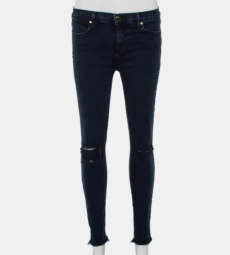 J Brand Navy Blue Denim Cropped Skinny Distressed Blue Mercy Jeans M