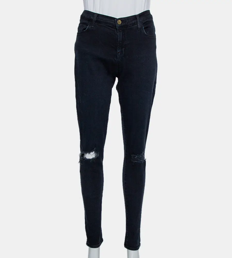 J Brand Navy Blue Denim Super Skinny Distressed Blackout Jeans M