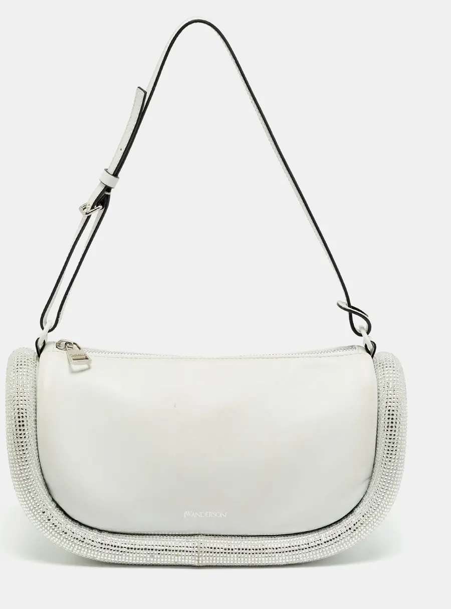 J.W.Anderson Bumper-15 Crystal Studded White Leather Shoulder Bag
