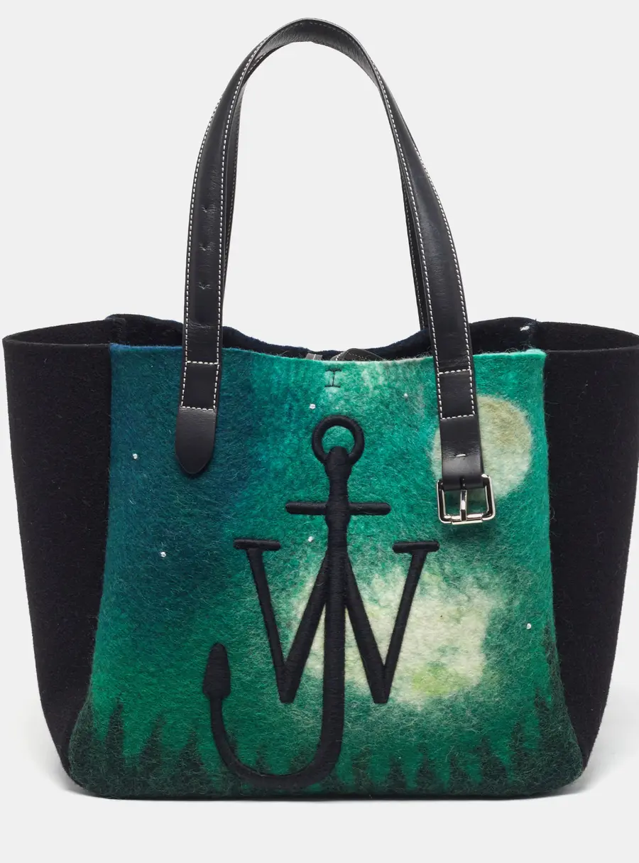 J.W.Anderson Belt Green/Black Felt and Leather Tote