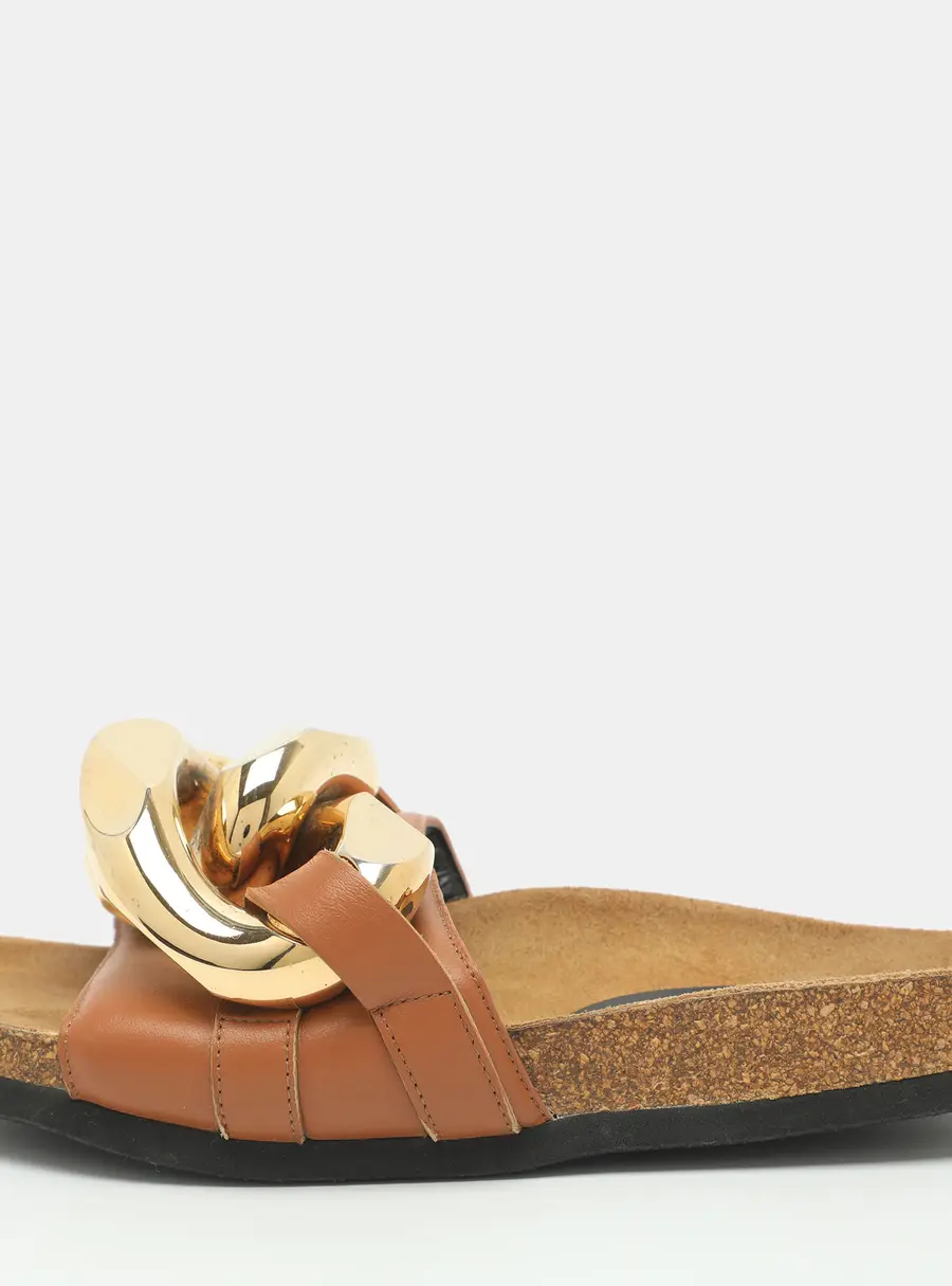 J.W.Anderson Chain Link Size 36 Brown Leather Flat Sandals