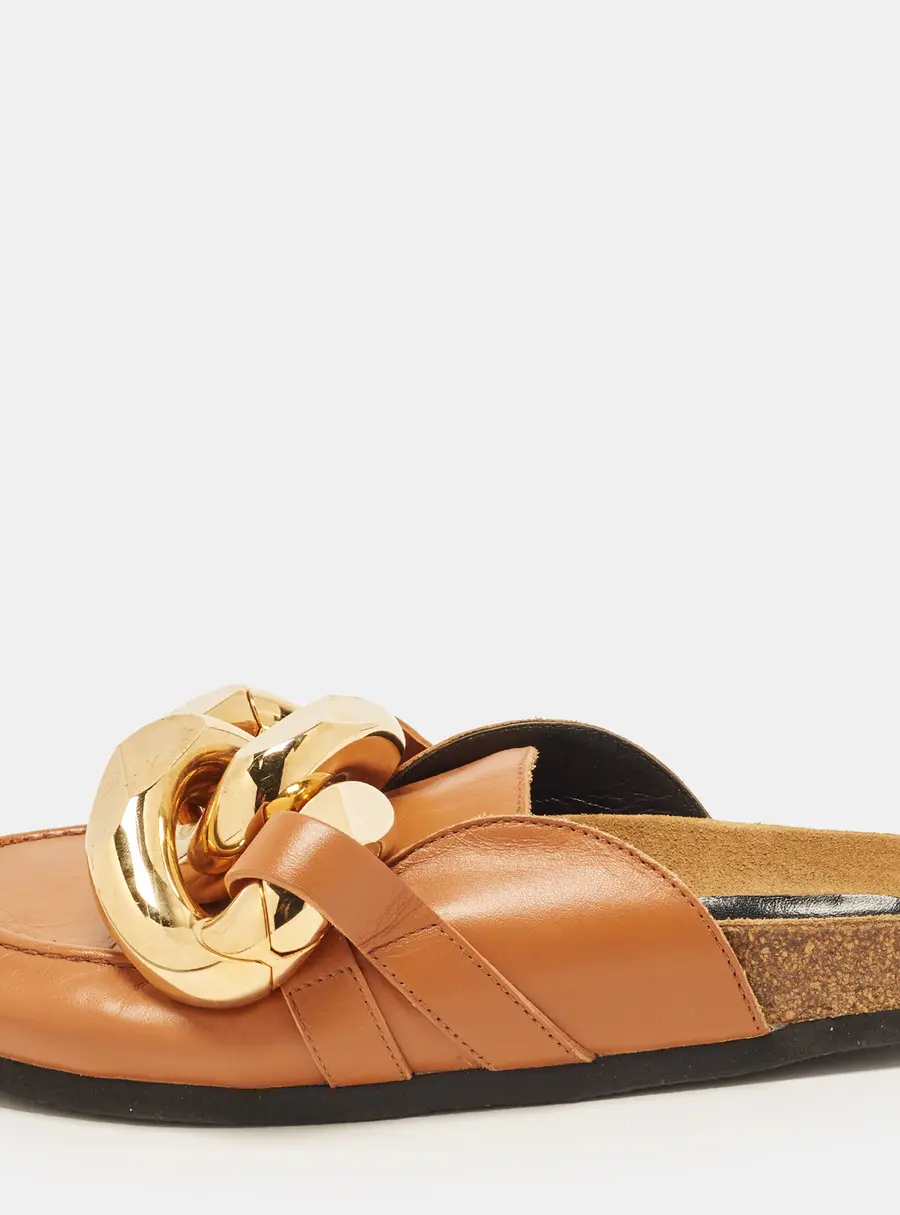 J.W.Anderson Chain Link Size 37 Brown Leather Flat Sandals