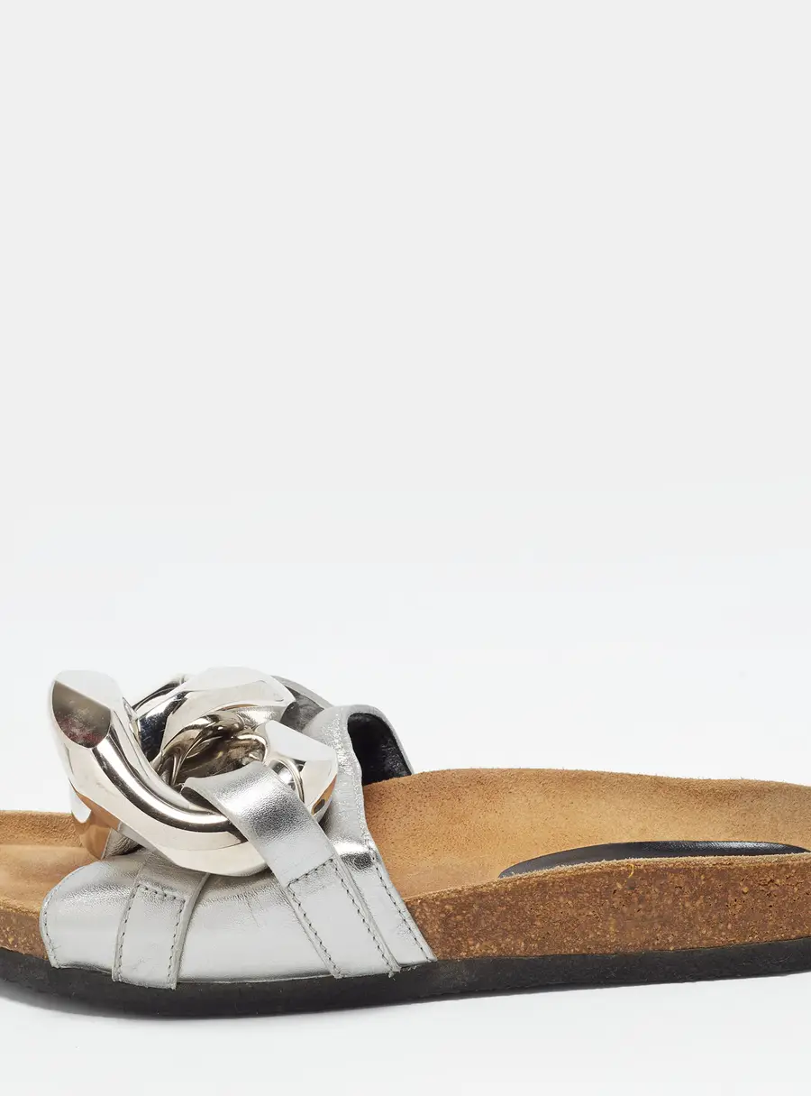 J.W.Anderson Size 37 Silver Leather Chain Flat Sandals