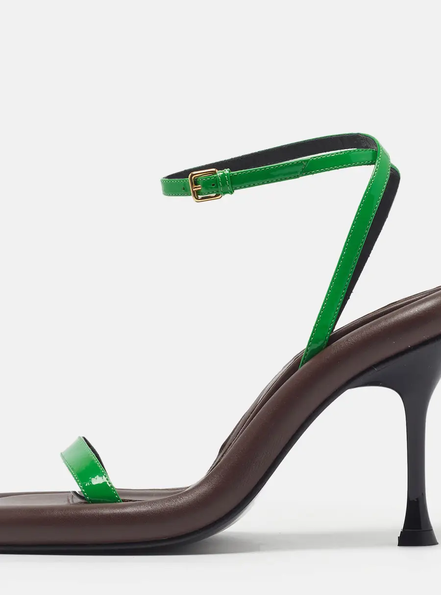J.W.Anderson Bumper Size 38 Brown/Green Leather and Patent Leather Ankle Strap Sandals