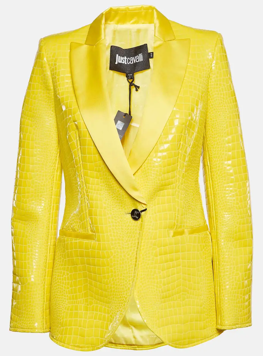 Just Cavalli Yellow Snake Pattern Faux Leather Blazer M