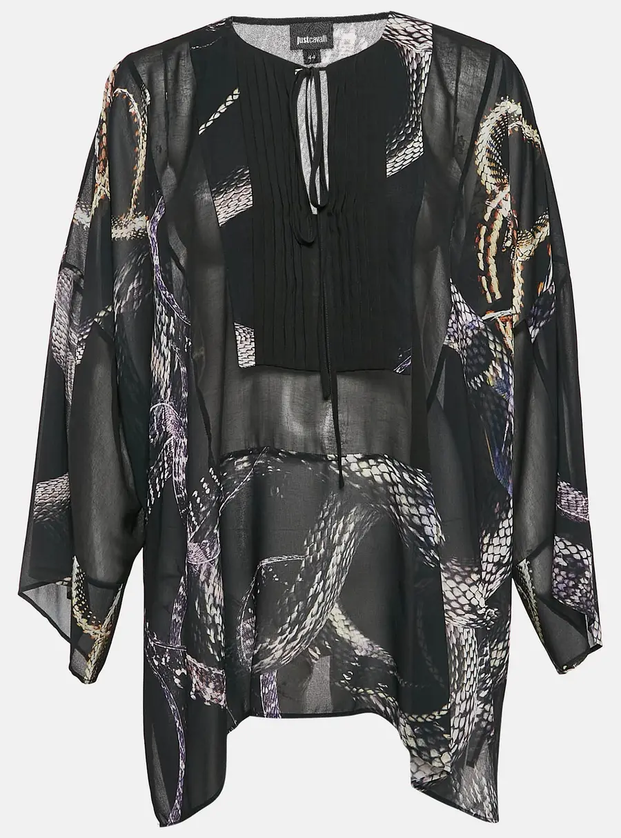 Just Cavalli Black Snake Printed Chiffon Semi Sheer Blouse M