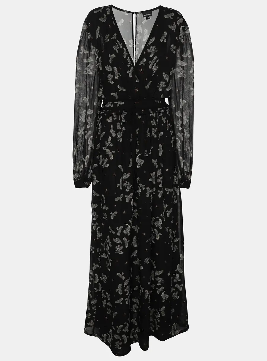 Just Cavalli Black Combat Eagle Printed Viscose Maxi Dress M