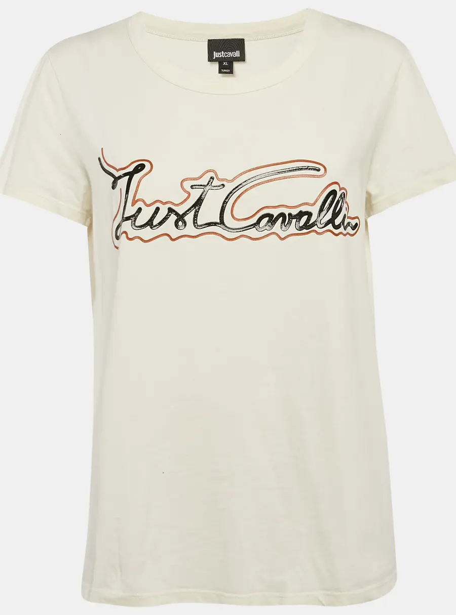 Just Cavalli Off White Logo Print Jersey T-Shirt XL