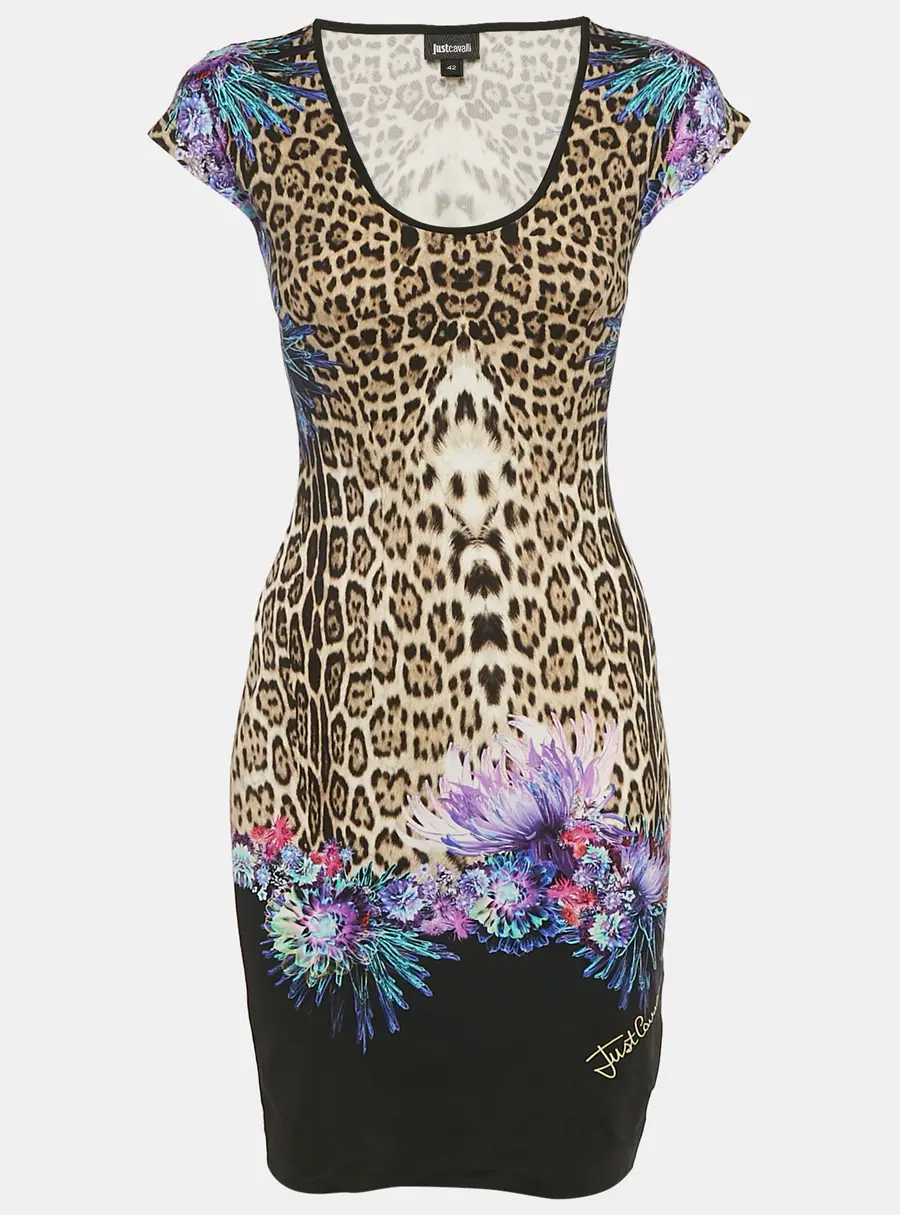 Just Cavalli Brown Leopard Print Jersey Mini Dress M