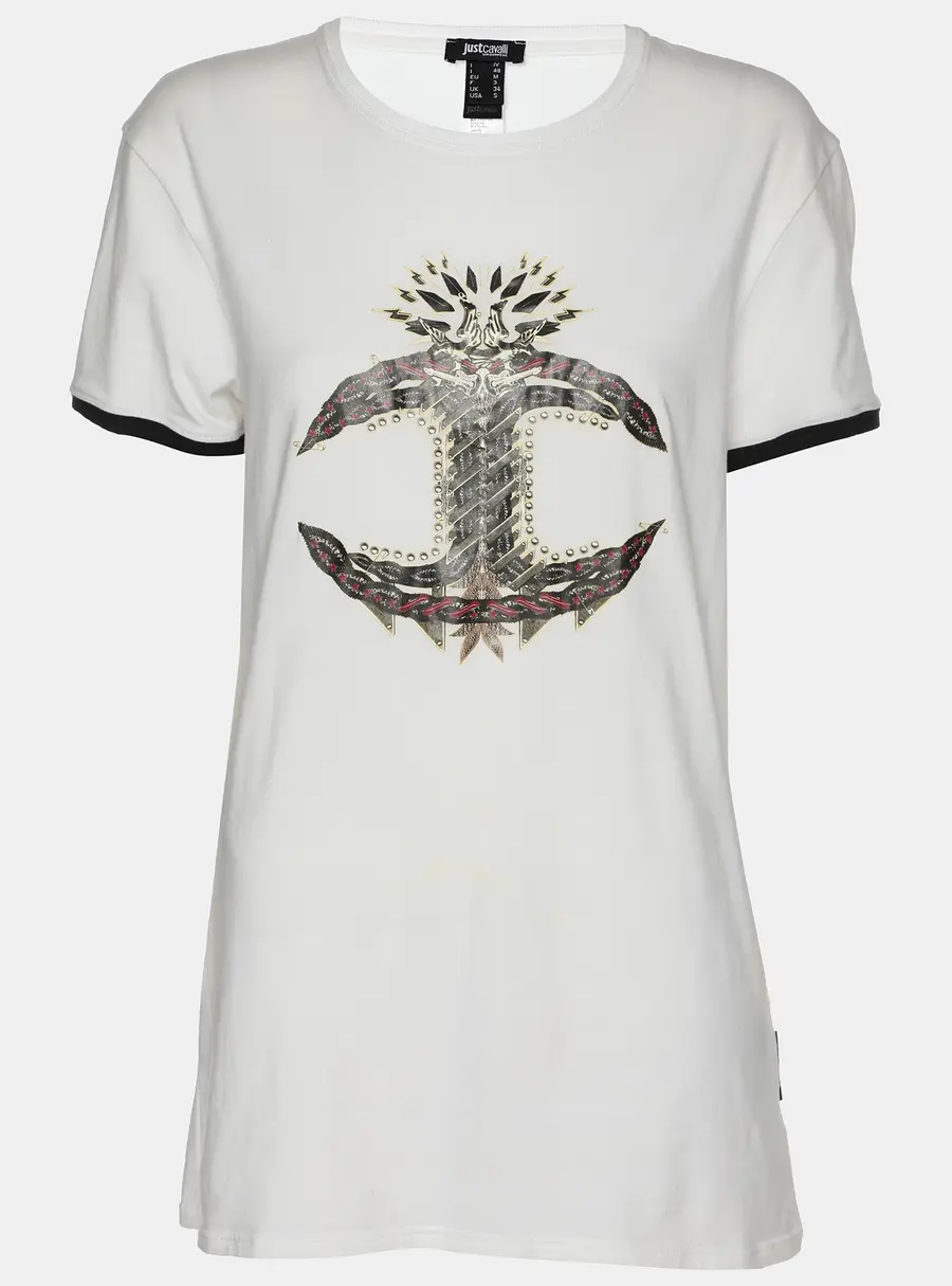 Just Cavalli White Cotton Blend Monogram T-Shirt L