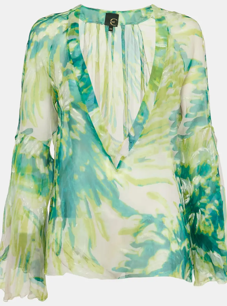 Just Cavalli Multicolor Printed Silk Chiffon Sheer Top M