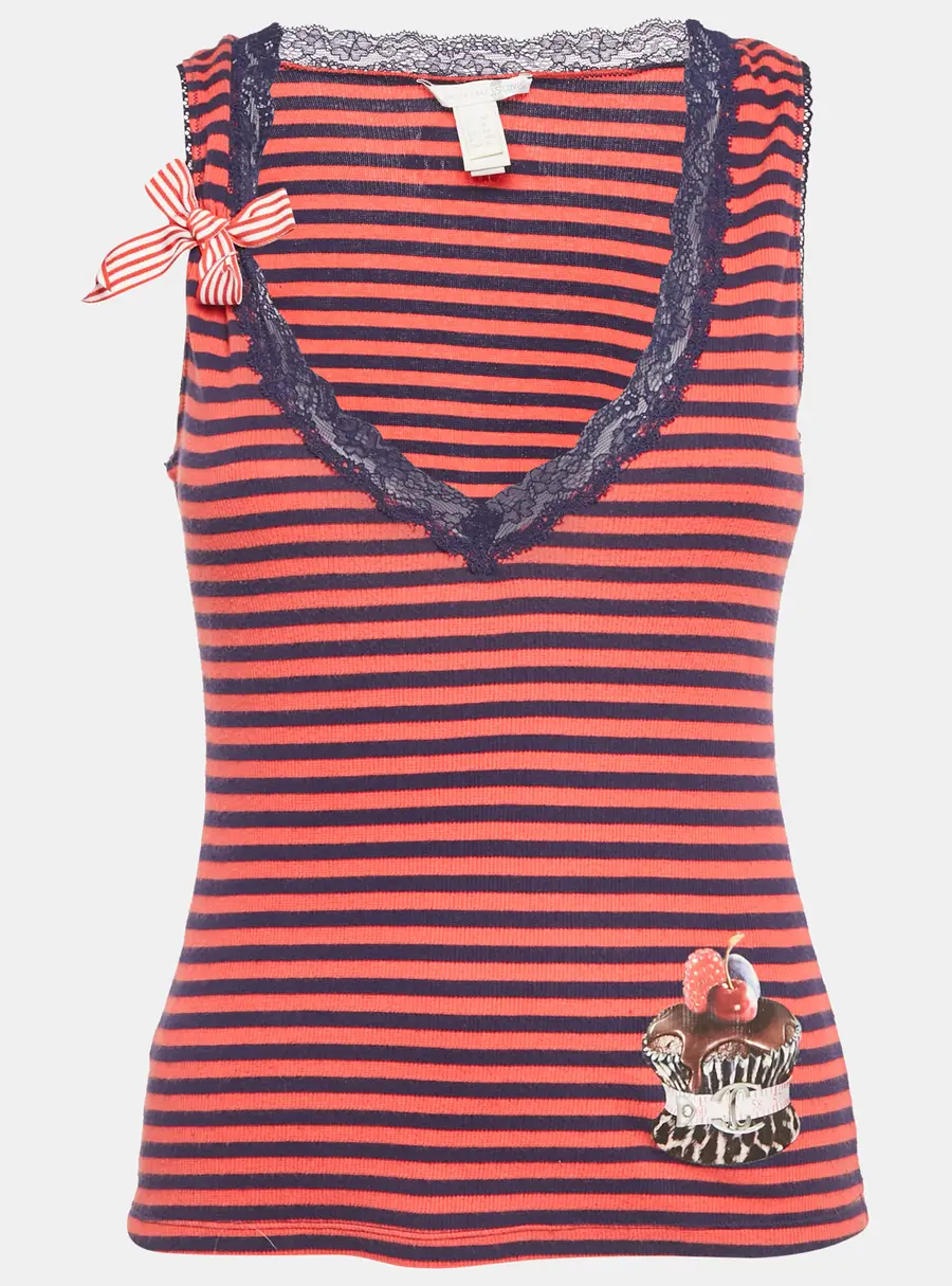 Just Cavalli Underwear Red & Navy Blue Striped Cotton Knit Tank Top M