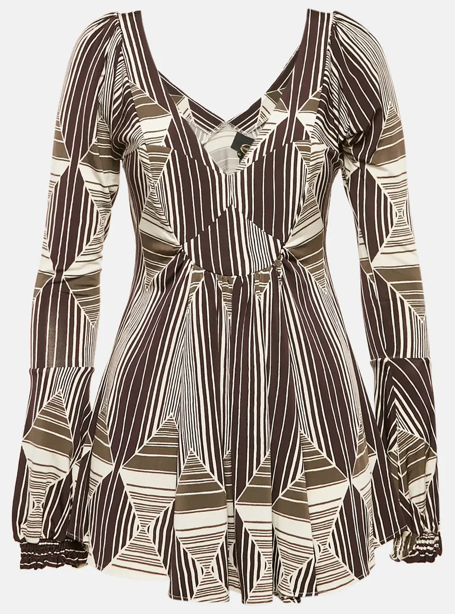 Just Cavalli Brown Printed Jersey Peplum Top L