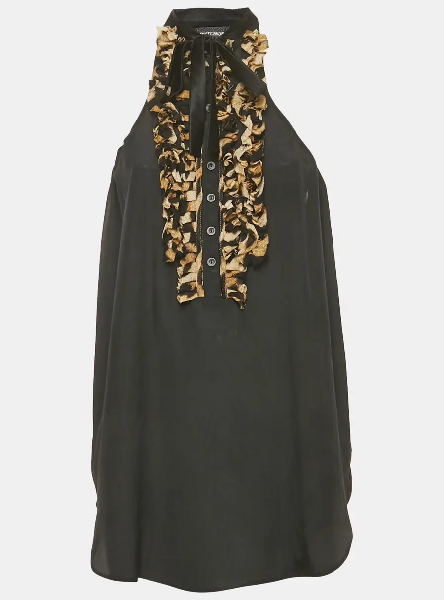 Just Cavalli Black Chiffon Frilled Sleeveless Top M