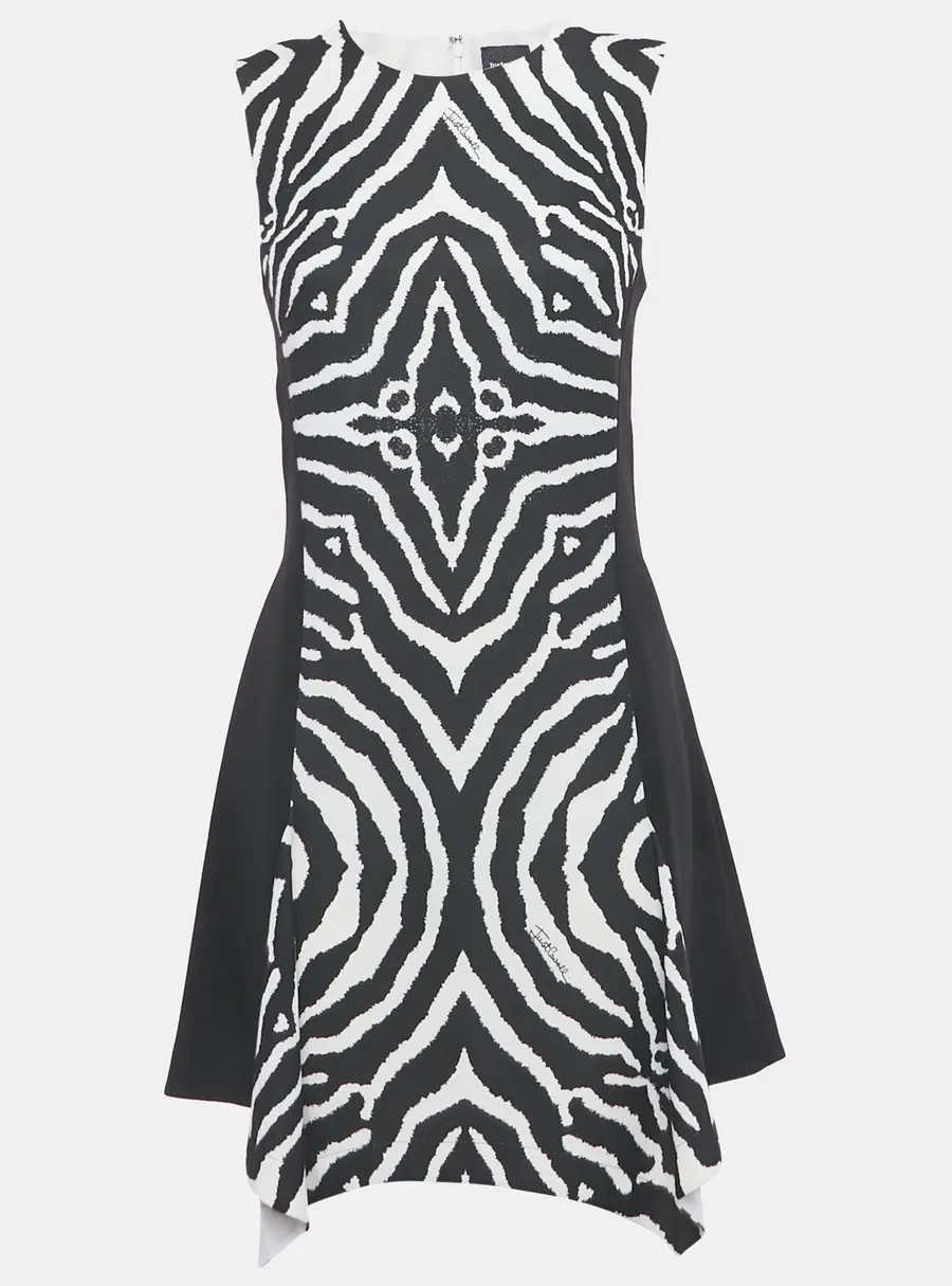 Just Cavalli Black Animal Print Crepe Asymmetrical Short Dress M