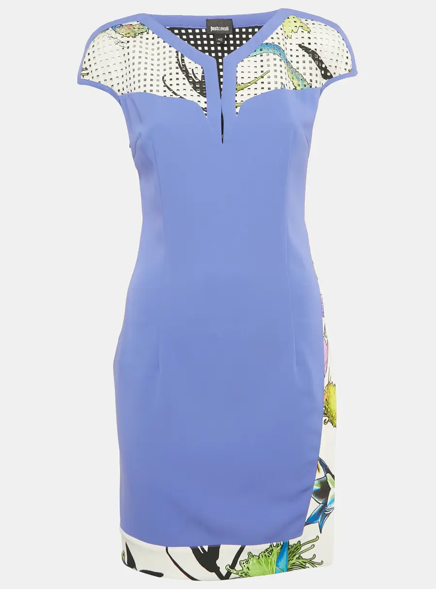 Just Cavalli Purple Floral Print Crepe Perforated Detail Mini Dress S