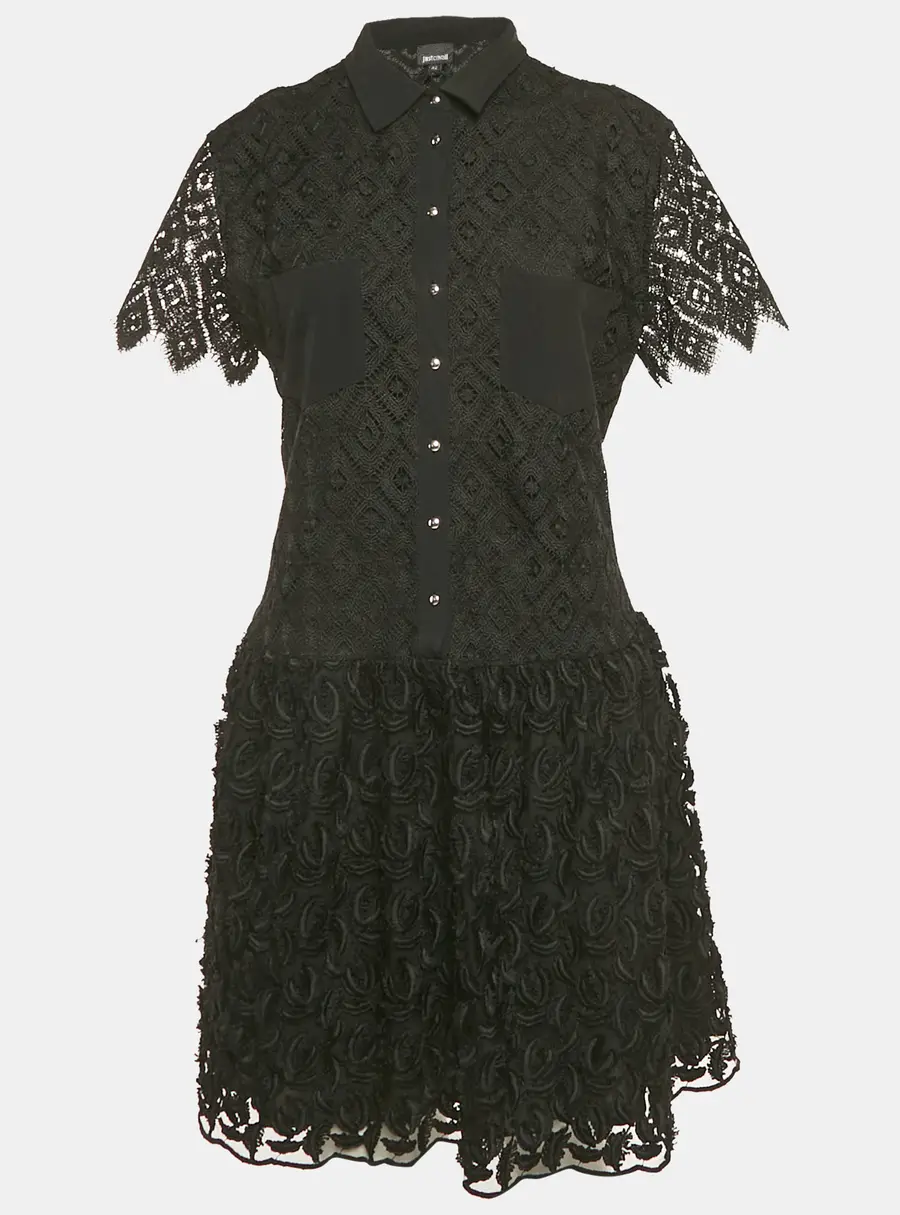 Just Cavalli Black Lace Embroidered Detail Mini Dress M