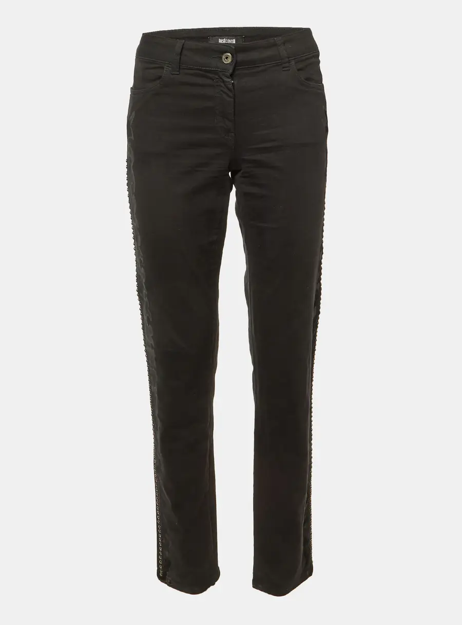 Just Cavalli Black Flock Print Denim Slim Fit Jeans M/Waist 34"