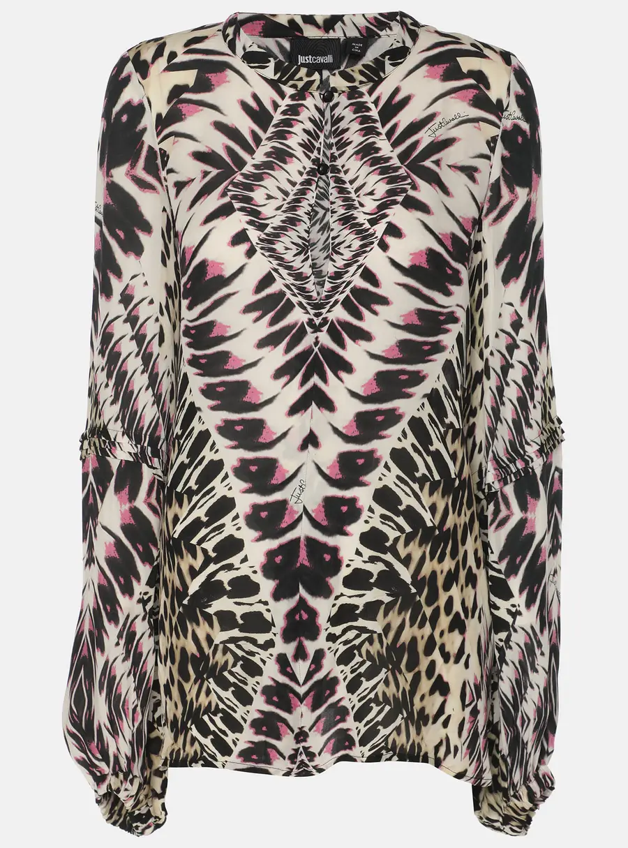 Just Cavalli Multicolor Printed Crepe Long Sleeve Top S