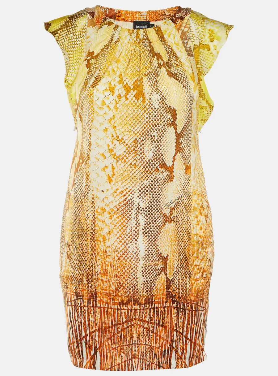 Just Cavalli Yellow Snakeskin Printed Georgette Mini Dress S
