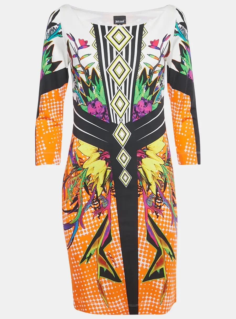 Just Cavalli Orange Printed Jersey Mini Dress M