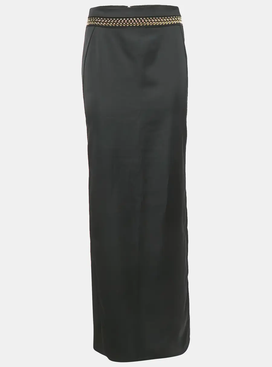 Just Cavalli Black Satin Grommet Detail Maxi Skirt M