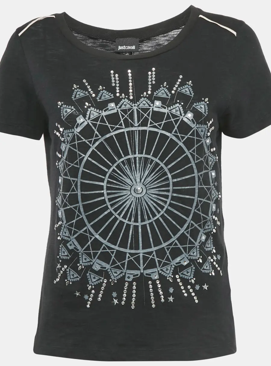 Just Cavalli Printed Embellished Cotton T-Shirt S
