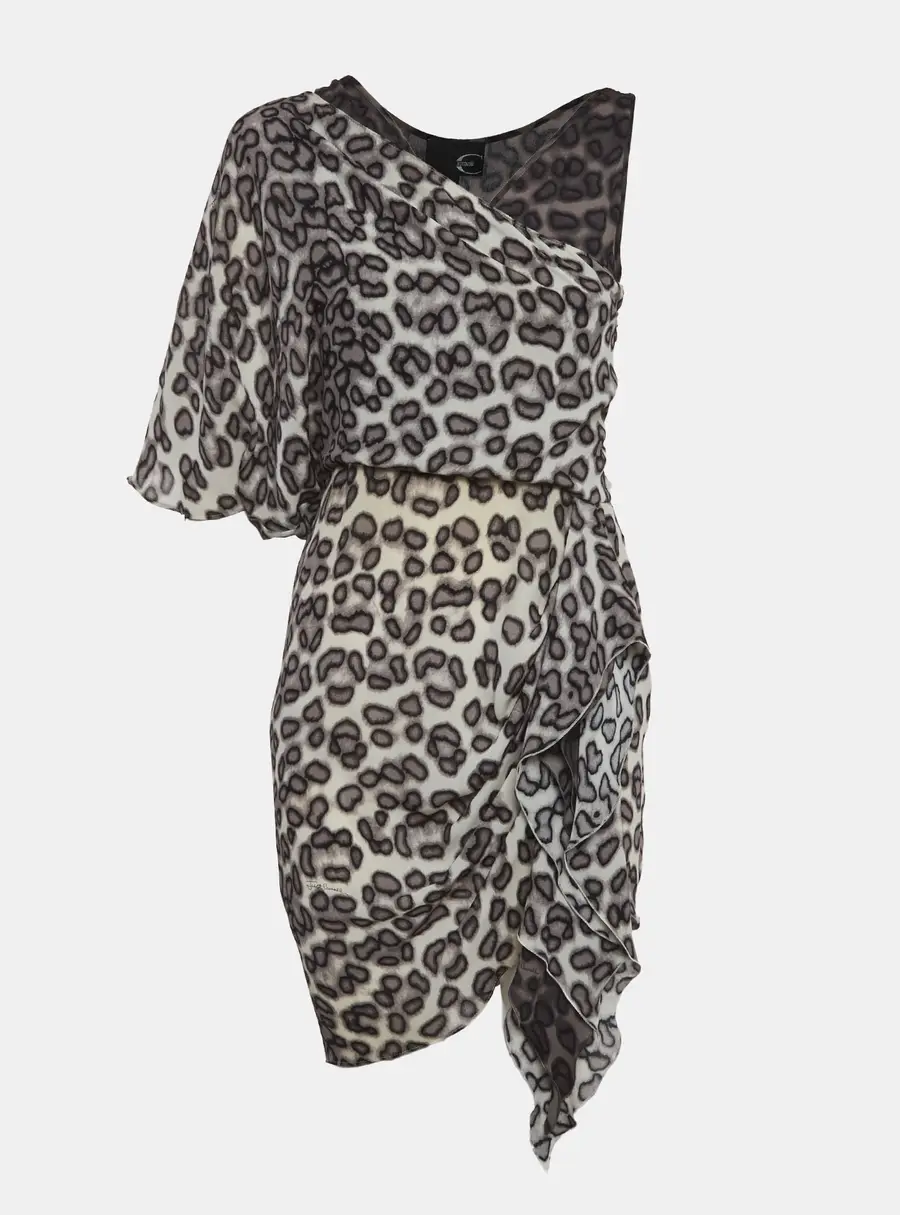 Just Cavalli Leopard Print Crepe Asymmetric Mini Dress S