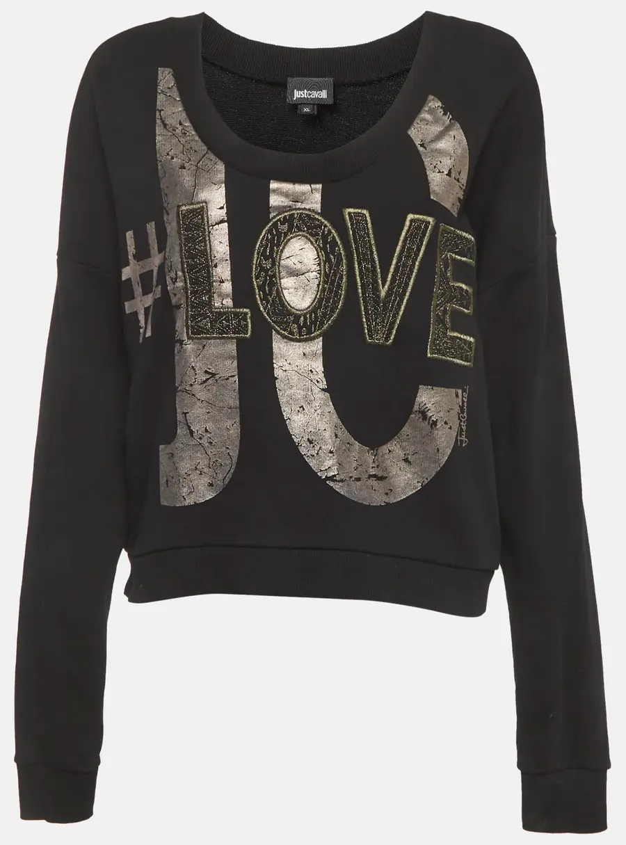 Just Cavalli Black Jersey Embroidered Sweatshirt XL