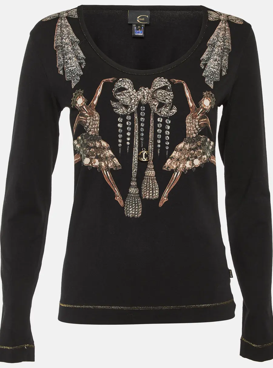 Just Cavalli Black Printed Cotton Long Sleeve Top M