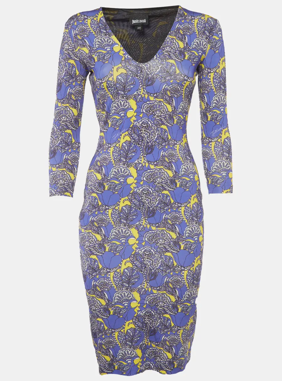 Just Cavalli Purple Floral Print Jersey Midi Dress S