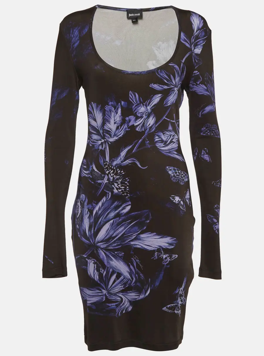 Just Cavalli Black Floral Print Jersey Bodycon Dress M