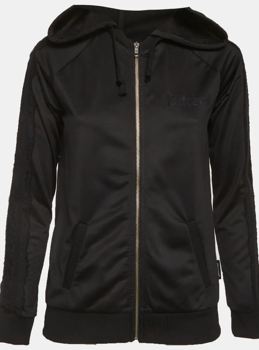 Just Cavalli Black Jersey Zip-Up Jacket M