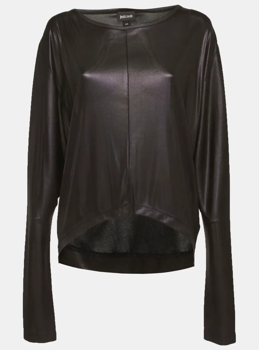 Just Cavalli Blue Coated Jersey Long Sleeve Blouse M