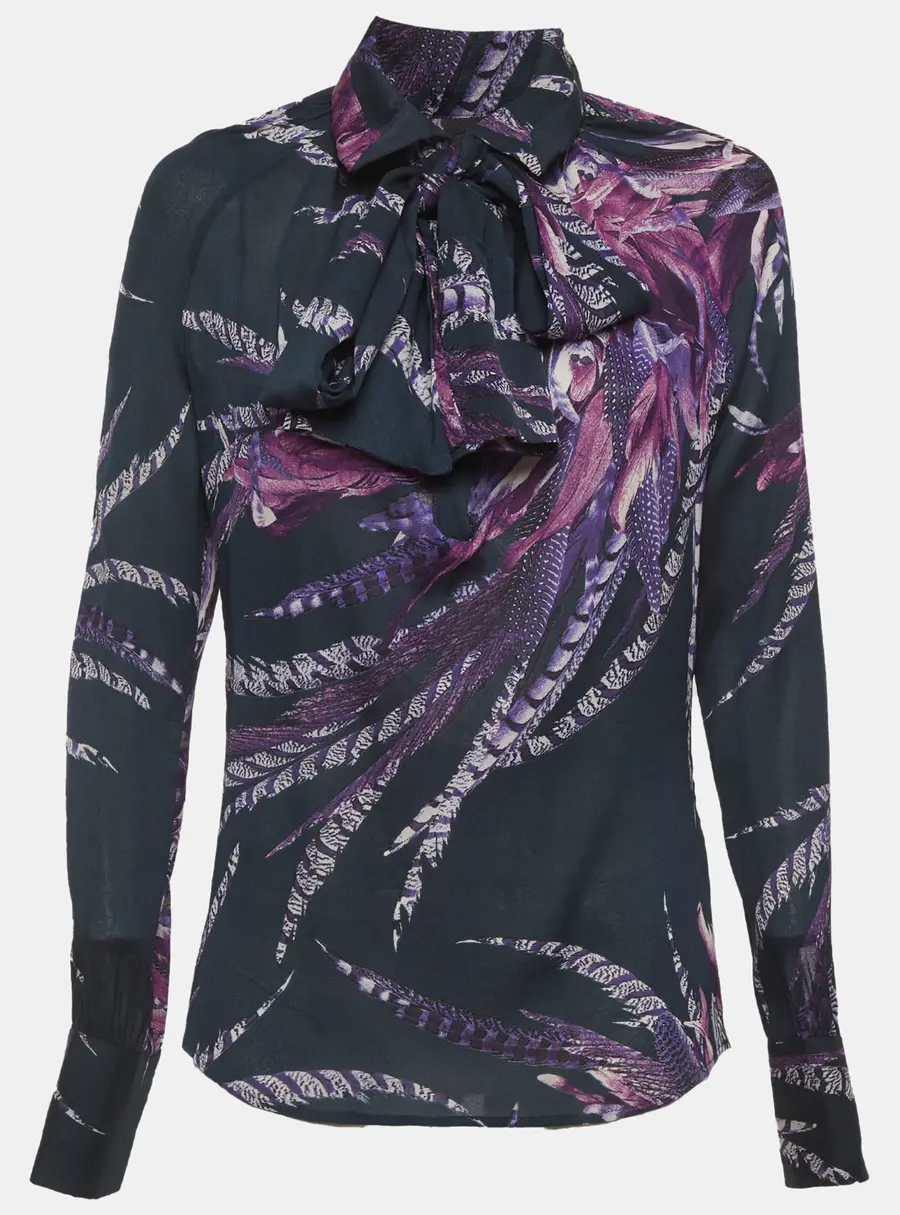 Just Cavalli Purple Floral Printed Silk Top M