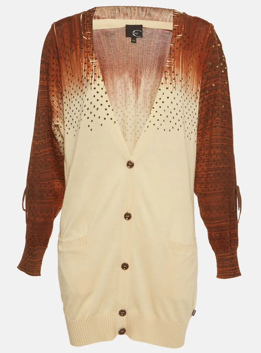Just Cavalli Brown Printed Knit Cardigan M