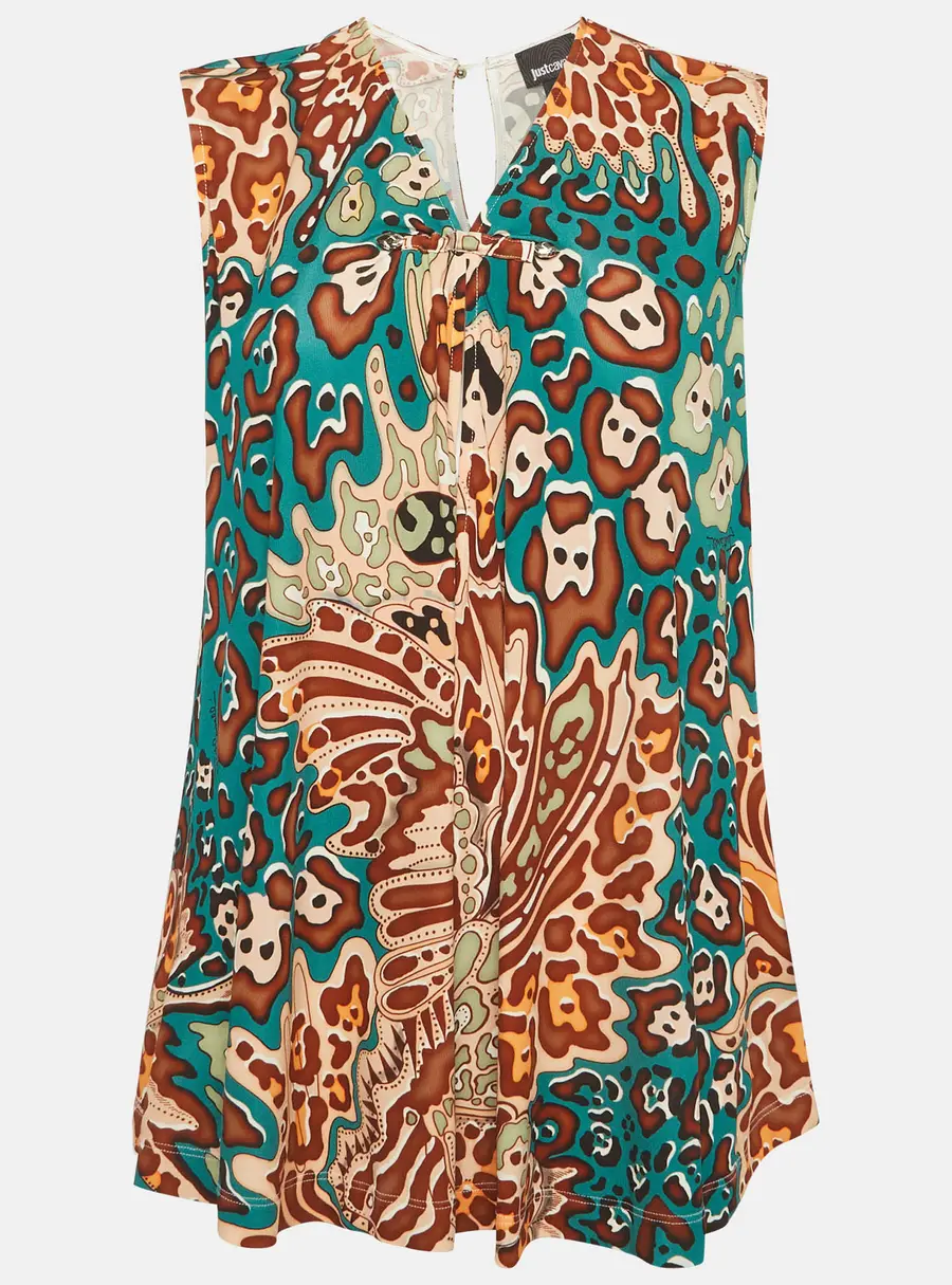 Just Cavalli Orange/Blue Leopard Jersey Top M